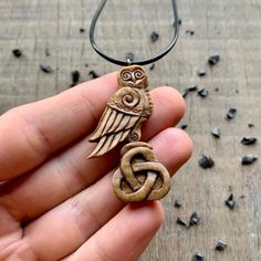 vkngjewelry Pendant Unique Walnut Wood Celtic Owl Triquetra Pendant Style 2 Triquetra Symbol, Celtic Owl, Triquetra Pendant, Wood Jewelery, Magic Symbols, Celtic Art, Bronze Ring, Wood Carving Art, Wood Carvings