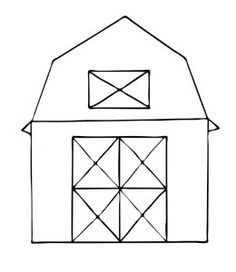 a drawing of a barn with a cross on the roof and an arrow in the center