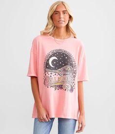 Billabong Mystic Land Oversized T-Shirt - Pink X-Small, Women's Sorbet Graphic washed t-shirt Bust measures 47 on size small Body length 25 1/2 on size small. 100% Cotton. Machine wash cold. Gentle cycle. Do not bleach. Tumble dry low or line dry. Cool iron if needed. Do not dry clean.. Measurements: Bust -Fullest part of bust with arms at sides. Waist -Circumference of natural waist: above belly button below rib cage. Hips -Standing with feet together fullest part of hips. WOMEN'S TOP SIZE CONV Women Tshirts, Waist Circumference, Women's T Shirts, T Shirt For Women, Rib Cage, Oversized T Shirt, 2 On, Belly Button, Oversized Tshirt