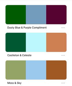 the color scheme for different shades of green, blue and purple