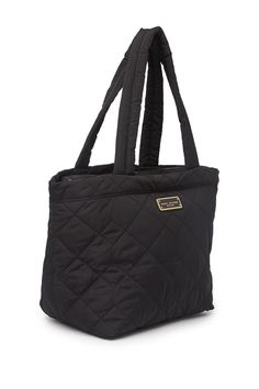 A lightweight, quilted nylon tote bag allows you to take all of your essentials while on the go. Quilted Black Bag For On-the-go, Black Quilted Bag For On-the-go, Black Quilted Bag For Daily Use, Quilted Travel Bag With Double Handle, Quilted Tote Satchel For Travel, Everyday Quilted Tote Satchel, Quilted Black Shoulder Bag For Everyday Use, Quilted Satchel With Double Handle For Travel, Quilted Double Handle Satchel For Travel