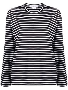 striped long-sleeve cotton T-shirt from COMME DES GARÇONS COMME DES GARÇONS featuring black/white, cotton, horizontal stripe print, crew neck, long sleeves and straight hem. Size Info STANDARD Color Detail White Made In Japan Material Cotton 100% Season One Fall-Winter Season Two Fall-Winter Product t-shirts and polos Brand Comme Comme Size And Fit This piece fits true to size. We recommend you get your regular sizeModel is 1,75m / 5ft 8in wearing size S Classic Crew Neck Tops With Horizontal Stripes, Classic Striped Crew Neck Top, Fall Crew Neck Top With Signature Stripes, Classic Crew Neck Top With Signature Stripes, Classic Crew Neck Top With Striped Hem, Classic Crew Neck Top With Contrast Stripes, Horizontal Stripe Crew Neck Tops For Fall, Classic Crew Neck Tops With Striped Cuffs, Black Long Sleeve Tops With Striped Hem