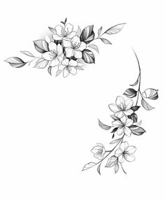 a black and white drawing of flowers