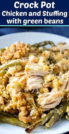 crock pot chicken and stuffing with green beans is an easy dinner recipe that's ready in under 30 minutes