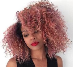 pink🌸 Gold Ombre Hair, Hair Goals Color, Dusty Rose Hair, Rose Gold Hair Ombre, Super Curly Hair, Pink Ombre Hair, Hair Black Women