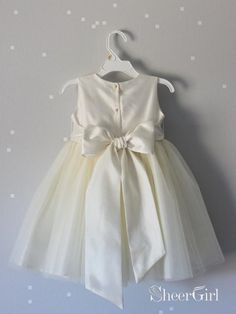 Ivory Baby Flower Girl Dresses with Bow Cute Cheap Dress for Kids ARD1295-SheerGirl Cute Cheap Dresses, Dresses With Bow, Box Dress, Tulle Underskirt, Ivory Flower Girl, Cheap Dress, Ivory Flower Girl Dresses