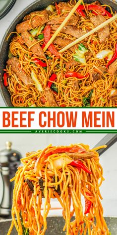 Learn how to recreate beef chow mein at home in 30 minutes that rivals your favorite Chinese restaurant! Full of juicy steak, tender noodles, crisp-tender veggies, and a savory sauce made with soy, garlic, ginger, and more, this is such a FLAVORFUL better-than-takeout recipe that will impress your family every time! Perfect for busy weeknights when you need to get dinner on the table in a hurry! Easy Asian Noodle Recipes, Beef Chow Mein, Chow Mein Recipe, Asian Beef, Chicken Chow Mein, Takeout Food, Ramen Recipes