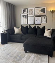 29 Black Sofa Living Room Ideas to Revamp Your Space | Comfy and Chic - placeideal.com Black Living Room Color Scheme, Black Living Room Ceiling, Luxury Living Room Black, Cozy Living Room Black, Black Living Room Walls, Living Room Ideas Black, Living Room Design Black, Room Ideas Black, Black Living Room Ideas