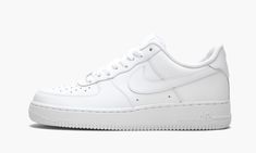 The Nike Air Force 1 Low “White on White” is one of the most popular and best-selling sneakers of all time. An essential for any collection, the all-white Air Force 1 Low is a versatile design that can be worn with virtually anything. The classic sneaker features a white leather upper with a mesh inner lining and solid white rubber outsole. A metallic silver “AF-1” lace dubrae completes the iconic look. The “triple white” Air Force 1 is a staple on the streets, and will continue to be in style f Air Force Branco, All White Air Forces, Zapatillas Nike Air Force, White Air Force 1, White Air Forces, Nike Air Force One, Dr Shoes, Baskets Adidas, Baskets Nike