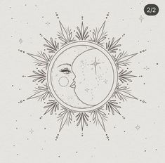 a drawing of the moon with stars around it