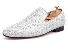 LOAFERS CRYSTAL PALACE 2.0-Shoes-Pisani Maura-Pisani Maura White Dress Shoes Men, White Dress Shoes, Rhinestone Fashion, Men Loafers, Deer Skin, Crystal Palace, Silver Shoes, Goat Leather, Mens Casual Shoes