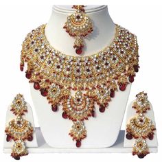 Indian Designer CZ Pearls Necklace with Earrings Maang Tikka Jewelry set by finekraft on Etsy Zircon Necklace, Kundan Necklace, Pearls Necklace, Bridesmaid Jewelry Sets, Set Jewelry