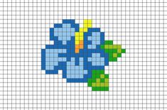 a cross stitch pattern with blue and yellow flowers on the center, as well as green leaves