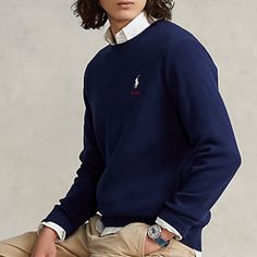 Polo Style, Ralph Lauren Shirt, Crewneck Sweater, Knit Cuff, Colorful Sweaters, Crew Neck Sweater, Polo Ralph, Rib Knit, Length Sleeve