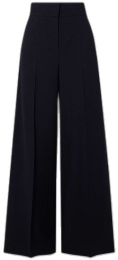 Office Wide Leg Bottoms With Structured Boning, Elegant Wool Bottoms For Office, Office Trousers With Structured Boning, Blue Wool Bottoms For Workwear, Chic Semi-formal Wool Bottoms, Chic Wool Bottoms For Semi-formal Occasions, Max Mara, Net A Porter, Midnight Blue