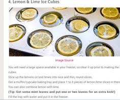 there are many lemons in the muffin pan and one is half filled with ice cubes for your summer drink