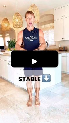 a man standing in front of a kitchen counter with the words stable on it's screen