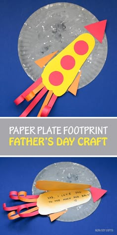 a paper plate with a rocket on it and the words father's day craft