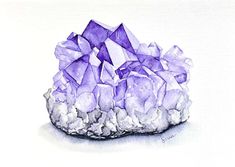 a drawing of some kind of rock with purple crystals on it's sides and white rocks in the middle