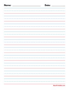 lined paper with lines in red and blue on the bottom, which reads name date