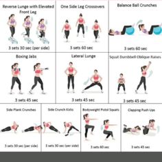 a woman doing exercises for her stomach and chest with the instructions to do it in this chart