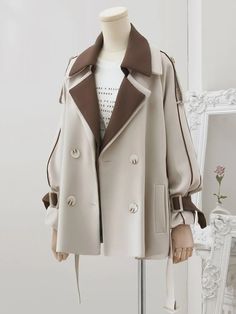 Brown Two Tone Trench Jacket Casual Trench Coat, Look Formal, Double Collar, Simple Retro, Elegante Casual, Trench Jacket, Korean Casual, England Fashion, Trench Coats Women