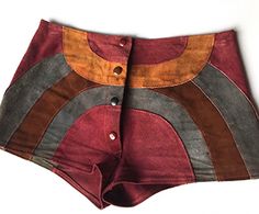 Stylish late 1960s - 1970s Suede HOT PANTS with cool color matching snaps up the front.   (Dick Brodeur Collection) 70s Hot Pants, Hot Pants Outfit, 60s Pants, Hippies 1960s, Shorts Ideas, Hippie Shorts, 70s Shorts, 60s Hippie