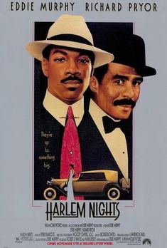 an advertisement for harlem nights featuring two men in hats and ties, one wearing a red tie