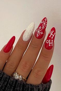 Amazon Christmas, Red Christmas Nails, Cute Christmas Nails, Snowflake Nails, Christmas Nail Designs, Stick On Nails