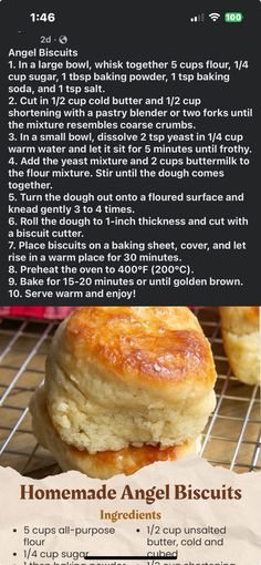 the recipe for homemade angel biscuits is shown