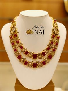 Naj Jewellery, Ruby Stone Necklace, Fashion Jewelry Necklaces Gold, Pearl Neck, Ruby Set, Antique Necklaces Design