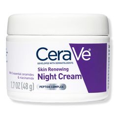 Skin Renewing Night Cream, Face Moisturizer for All Skin Types - SKIN RENEWING NIGHT CREAM 1.7OZBenefitsSkin-softening night cream formulaHelps reduce the look of fine lines and wrinkles while supporting skin elasticityImproves the appearance of tired skin overnight with biomimetic peptidesNon-irritating, non-greasy, intensely hydrating anti aging face moisturizer formulaHelps restore the protective skin barrier with ceramidesHelps attract moisture to the skin with hyaluronic acidHelps soothe th Cerave Night Cream, Overnight Skin Care, Hyaluronic Acid Moisturizer, Best Night Cream, Anti Aging Skincare Routine, Best Skin Care Routine, Face Wrinkles, Best Moisturizer, Best Anti Aging