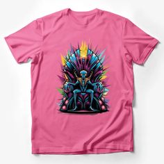 Embrace the cosmos with this vibrant Alien Throne graphic t-shirt! Featuring a stunning illustration of an alien seated majestically on a futuristic throne, this tee is perfect for sci-fi fans and art lovers alike. The rich colors and dynamic composition create a captivating design that stands out in any crowd. Made with high-quality materials, this shirt is comfortable for all-day wear and is sure to spark conversations. Custom graphic T-Shirt.Customize your color Pink Cartoon Print T-shirt For Fans, Multicolor Cartoon Print T-shirt For Fans, Alien Streetwear, Pink Graphic Design T-shirt For Fan Merchandise, Pink Graphic Tee With Sublimation Design, Pink Crew Neck Graphic Tee With Sublimation Design, Pink Cartoon Print T-shirt For Fan Merchandise, Pink Crew Neck T-shirt With Pop Culture Style, Pink T-shirt With Sublimation Print For Fans