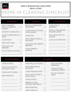 a cleaning checklist with the words, move in cleaning checklist