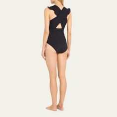 Ulla Johnson "Antilles" one-piece swimsuit  Crossover high neckline Underbust keyhole cutout Moderate seat coverage  Nylon/polyamide/elastane Hand wash Made in Portugal Ulla Johnson, Bergdorf Goodman, Crossover, One Piece Swimsuit, Tops Designs, Portugal, Hand Wash, One Piece, Luxury Fashion