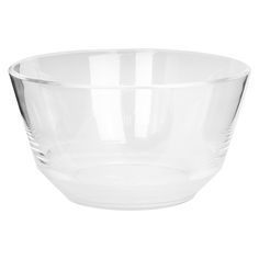 a clear glass bowl on a white background