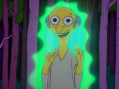 the simpsons character is standing in front of a neon green background with his hands up