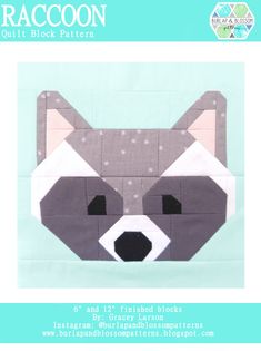 an image of a pattern for a raccoon head on a piece of fabric