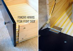 two pictures side by side one shows the bottom and top of a wooden box with an opening