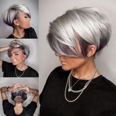 Long Asymmetrical Haircut, Dark Silver Hair, Metallic Hair Color, Short Asymmetrical Haircut, Silver White Hair, Κούρεμα Bob, Asymmetrical Haircut, Silver Blonde Hair