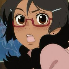 an anime character with glasses making a funny face