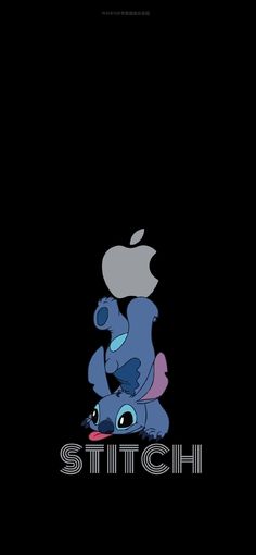 an apple and stitch phone wallpaper with the words stitch on it in front of a black background