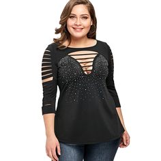 Plus Size Ladder Shredding T-shirt - Black - 3H47977812 - Women's Clothing, Plus Size Women's Clothing  #PlusSizeWomensClothing #Women's #Clothing # #Plus #Size #Women's #Clothing Ripped Tshirt, Spandex Shirts, Casual Shirt Women, Trendy Plus Size Clothing, Plus Size Womens Clothing, Fashion Seasons, Plus Size Blouses, Women T Shirt, Big Sale