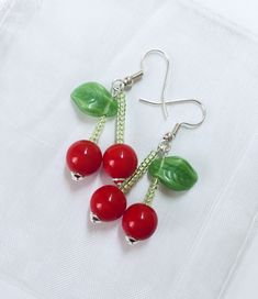 Cute Red Cherry Earrings are a great addition to your everyday clothing or special event.   A wonderful gift for your friends and loved ones. Trendy Red Jewelry With Matching Earrings, Trendy Red Jewelry Set With Matching Earrings, Trendy Red Nickel-free Earrings, Trendy Nickel-free Red Earrings, Cherry Colored Earrings For Valentine's Day Gift, Cherry Earrings For Valentine's Day Gift, Cherry Color Earrings For Valentine's Day Gift, Red Single Earring As Gift, Single Red Earring Gift