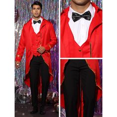 Classic yet stylish, solid-color tuxedos remain a popular occasion attire choice. A Victorian tuxedo can be paired with a shirt, dress pants, and will make you stand out in any crowd. Costume tuxedos are easy to wear and can be dressed up or down depending on occasions, perfect for themed events, parties, proms, cosplays, festivals, Halloween and more. Red Fitted Blazer For Costume Party, Vampire Style Winter Party Outerwear, Fitted Tuxedo Suit For Costume Party, Long Sleeve Suits For Winter Costume Party, Long Sleeve Suits For Holiday Costume Party, Winter Fitted Suits For Costume Party, Fitted Winter Suits For Costume Party, Fitted Vampire Costume For Winter, Fitted Suit Costume For Winter