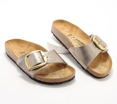 Match your elevated jeans-and-tee vibe with this updated take on Birkenstock's iconic Madrid sandal, featuring an oversized buckle for a bolder look. From Birkenstock. Outfits With White Birkenstocks, Birkenstock Madrid Outfit, Birkenstock Gold, Madrid Outfits, White Birkenstocks, Birkenstock Outfit, Fancy Shoes, Birkenstock Madrid, Tulum