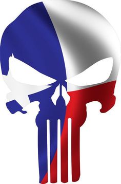 the skull is painted in red, white and blue