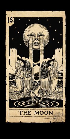 the moon tarot card with three women on it