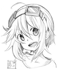 a drawing of a girl with glasses on her head