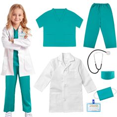 PRICES MAY VARY. Doctor Scrubs 7pcs Valuable Set : This doctor costume comes with a full-length lab coat,V-neck and Short Sleeve Shirt, Pants, Cap, Mask,stethoscope and name badge to help kids feel like a real doctor in training Premium Quality Material:Our Kids Doctor Dress up is made of high quality polyester, which is soft, skin-friendly, breathable & comfortable,it is designed to withstand hours of playtime and multiple washes. Ideal Gift For Kids 3-12 Years Old :This doctor costume can meet Scrubs Costume, Kids Lab Coat, Dress Up For Boys, Kids Scrubs, Doctor Coat, Pretend Play Costumes, Doctor Dress, Doctor Scrubs, Doctor Costume